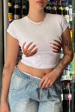 White Street Print Patchwork O Neck T-Shirts