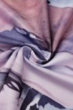 Apricot Casual Print Basic Turtleneck Tops