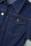 The cowboy blue Casual Solid Patchwork Buttons Turndown Collar Regular Romper
