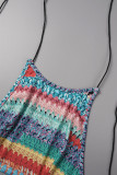 Multi-color Sexy Casual Print Bandage Backless O Neck Sleeveless Two Pieces