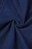The cowboy blue Casual Solid Patchwork Buttons Turndown Collar Regular Romper