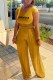 Yellow Street Print Letter O Neck Short Sleeve Two Pieces