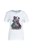 Navy Blue Casual Cute Print Patchwork O Neck T-Shirts