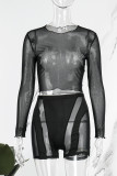 Black Sexy Patchwork The stars See-through O Neck Long Sleeve Two Pieces
