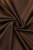 Brown Sexy Print Backless Oblique Collar Long Dress Dresses