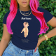 Navy Blue Street Vintage Print Patchwork Letter O Neck T-Shirts