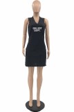 Pink Street Print Letter V Neck One Step Skirt Dresses