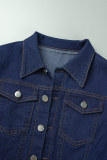 The cowboy blue Casual Solid Patchwork Buttons Turndown Collar Regular Romper