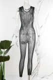 Black Sexy Solid See-through Skinny Jumpsuits