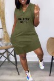 Pink Street Print Letter V Neck One Step Skirt Dresses