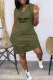 Army Green Street Print Letter V Neck One Step Skirt Dresses
