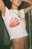 White Street Print Patchwork O Neck T-Shirts