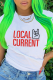 White Casual Daily Print Patchwork O Neck T-Shirts