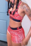 Red Sexy Casual Print Backless U Neck Sleeveless Two Pieces