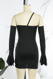 Light Purple Sexy Solid Backless Slit Oblique Collar Long Sleeve Dresses