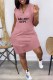 Pink Street Print Letter V Neck One Step Skirt Dresses
