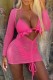 Rose Red Sexy Solid Patchwork Halter Long Sleeve Three Piece Set