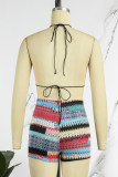 Multi-color Sexy Casual Print Bandage Backless O Neck Sleeveless Two Pieces
