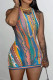 Green Street Print Patchwork O Neck Pencil Skirt Dresses