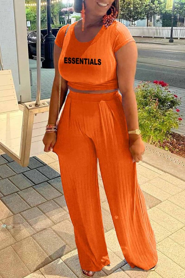 Orange Street Print Letter O Neck Short Sleeve Two Pieces