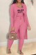Pink Casual Print Letter Cardigan Collar Long Sleeve Three Pieces