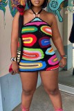 Blue Sexy Patchwork Backless Halter Sleeveless Dress Dresses