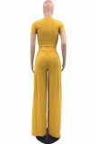 Yellow Street Print Letter O Neck Short Sleeve Two Pieces