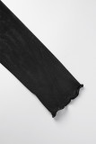 Black Sexy Patchwork The stars See-through O Neck Long Sleeve Two Pieces