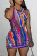 Pink Street Print Patchwork O Neck Pencil Skirt Dresses