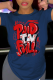 Navy Blue Sportswear Vintage Print Patchwork O Neck T-Shirts