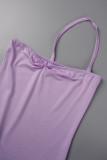 Light Purple Sexy Solid Backless Slit Oblique Collar Long Sleeve Dresses