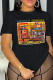 Black Casual Simplicity Print Patchwork O Neck T-Shirts