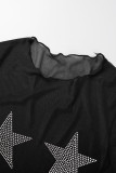 Black Sexy Patchwork The stars See-through O Neck Long Sleeve Two Pieces