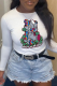 White Daily Cute Print Patchwork O Neck Tops