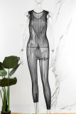 Black Sexy Solid See-through Skinny Jumpsuits