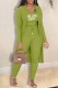 Green Casual Print Letter Cardigan Collar Long Sleeve Three Pieces