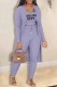 Purple Casual Print Letter Cardigan Collar Long Sleeve Three Pieces