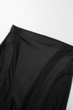 Black Sexy Patchwork The stars See-through O Neck Long Sleeve Two Pieces