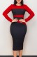 Red Casual Patchwork Contrast O Neck Long Sleeve Dresses