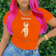 Orange Street Vintage Print Patchwork Letter O Neck T-Shirts