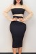 Khaki Casual Patchwork Contrast O Neck Long Sleeve Dresses