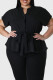 Black Casual Solid Patchwork V Neck Plus Size Tops