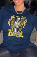 Navy Blue Casual Daily Print Patchwork O Neck Tops