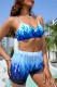 Royal Blue Sexy Print Backless Swimsuit Three Piece Set (With Paddings)