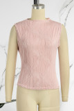 Pink Casual Solid Basic O Neck Tops