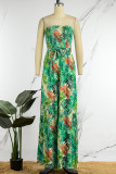 Rose Red Sexy Casual Print Backless Strapless Regular Jumpsuits