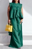 Red Casual Solid Patchwork O Neck Sleeveless Two Pieces