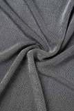 Grey Sexy Casual Work Elegant Solid Patchwork Fold V Neck One Step Skirt Dresses