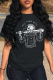 Black Casual Street Print Skull Patchwork O Neck T-Shirts