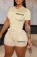 Apricot Casual Print Letter O Neck Short Sleeve Two Pieces